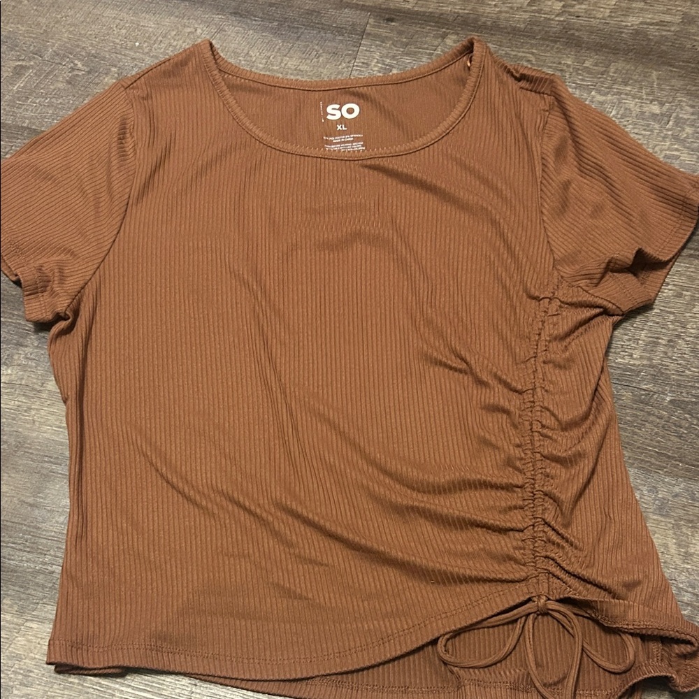 SO XL Women’s Ribbed Brown Short-Sleeved Top